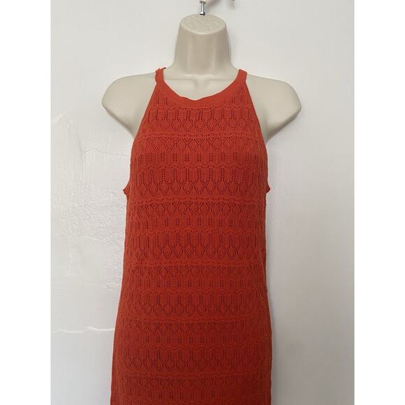 House of Harlow Orange Knit Crochet Sleeveless‎ Midi Dress Womens Sz Small Boho - Picture 2 of 9